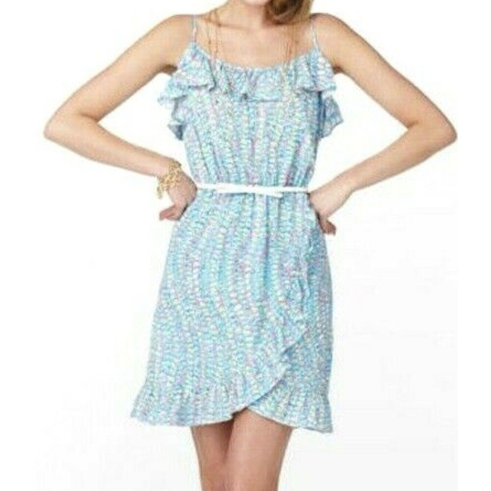 Lilly Pulitzer Kalen Clam Jam Ruffle Faux Wrap Dress  XS Colorful Preppy Pastel